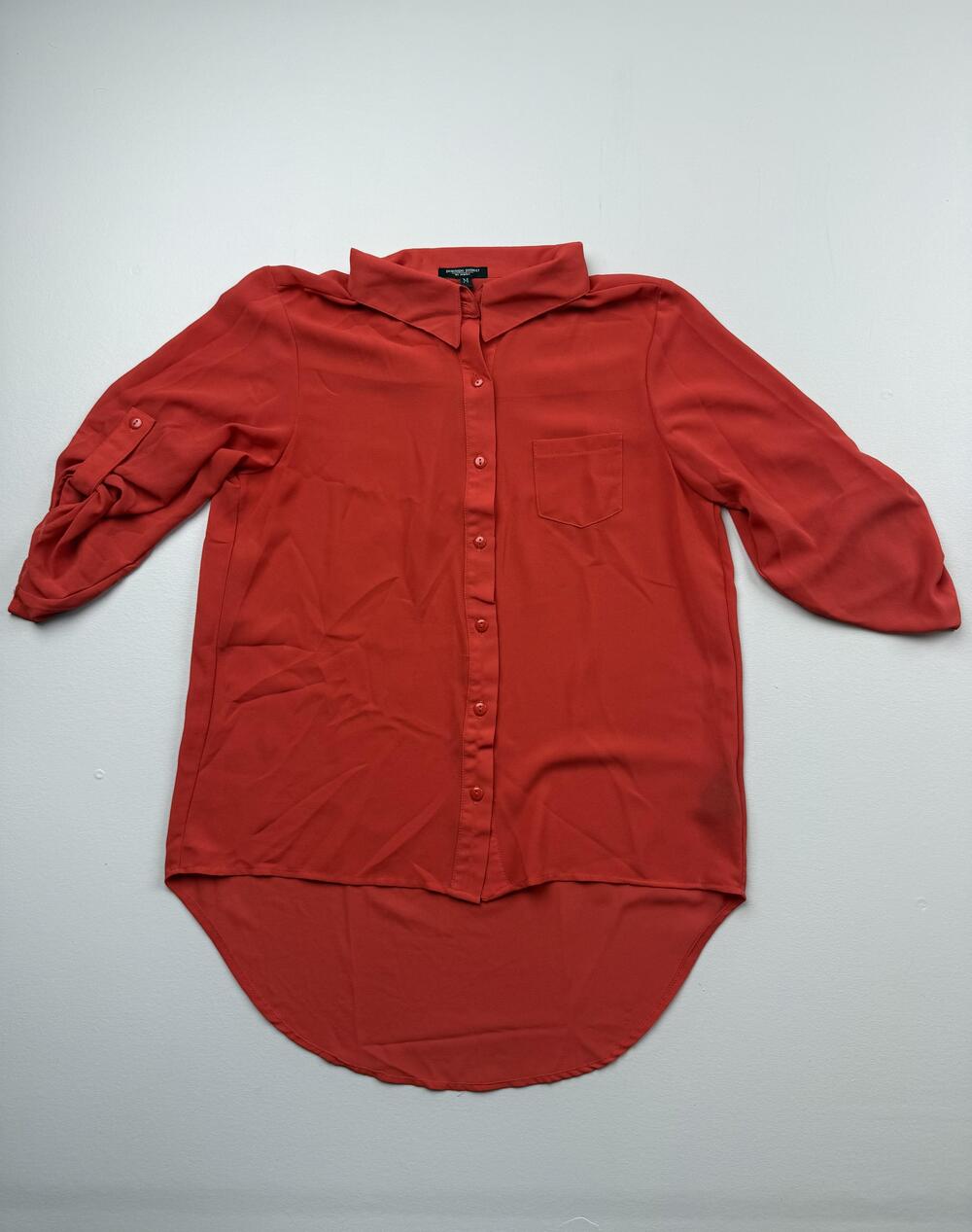 Penelope Project Blouse Womens Medium Orange Collared 3/4 Roll Tab Tunic Top